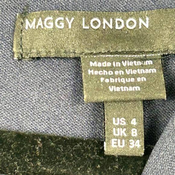 MAGGY LONDON Dress Womens 4 Blue Green Floral Print V-Neck Sleeveless Back Zip - Picture 4 of 10